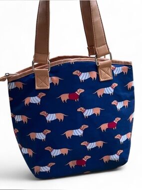 Navy Dachshund Print Insulated Lunch Bag